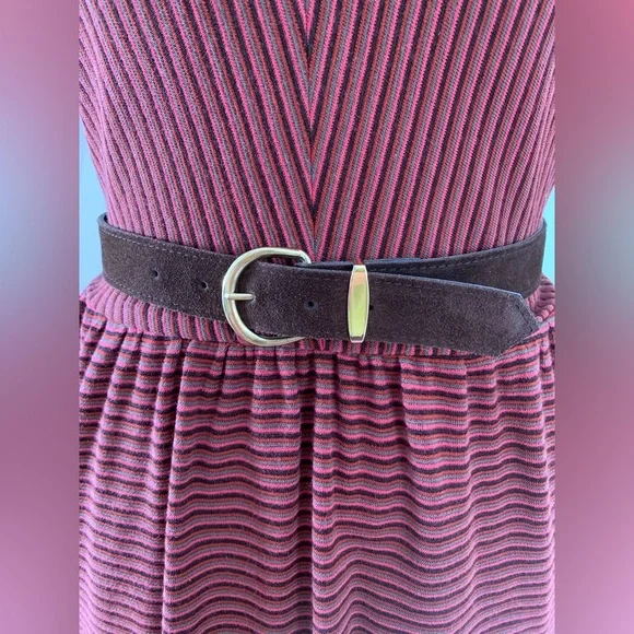 Vintage Stripped Long Sleeve Maxi Dress with Original Suede Belt - Picture 4 of 6